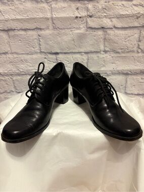 Bandolino Black Leather Oxford Lace-Up Block Heel Shoes Size 6